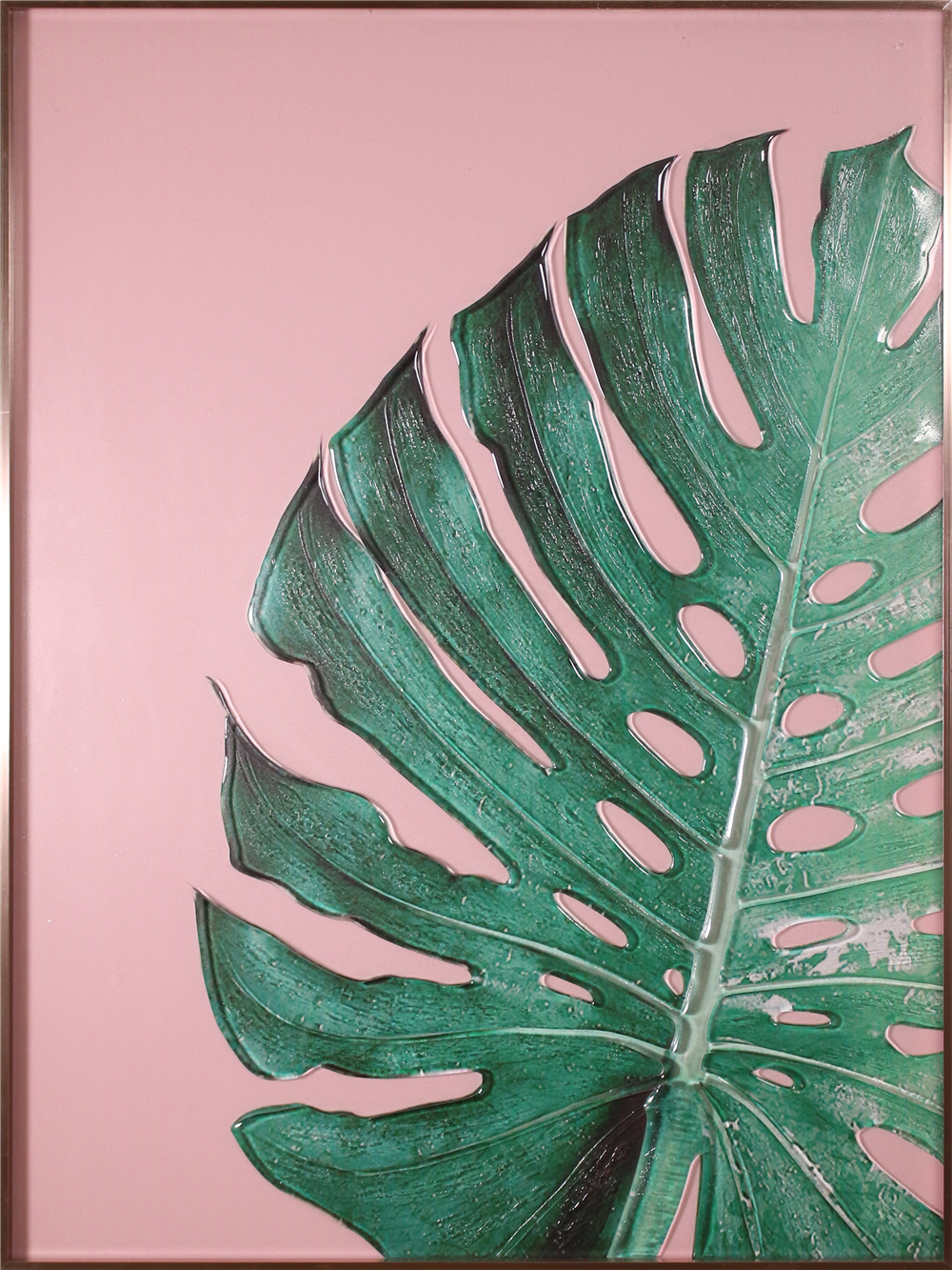 Estilo nórdico 3 piezas H800mm * 600mm Hoja verde Colgante de pared Pintura de vidrio para sala de estar