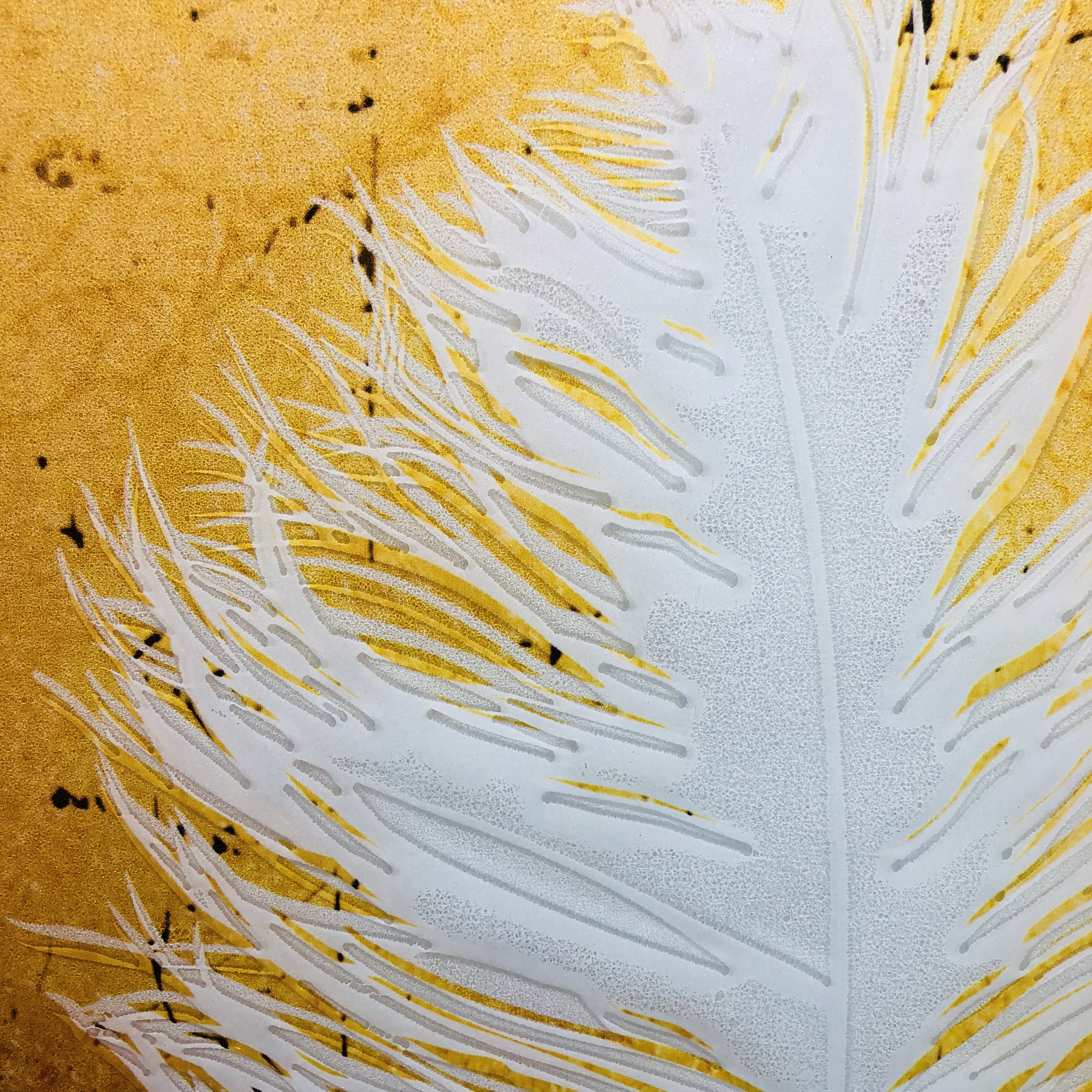 Pinturas de cristal con incrustaciones de arte grabado pluma blanca colorida de estilo moderno